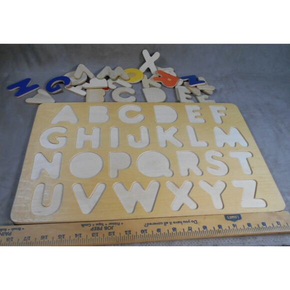 Vintage Wooden Alphabet Puzzle Board Capital Letters ABCs 26 Pieces - Picture 3 of 4